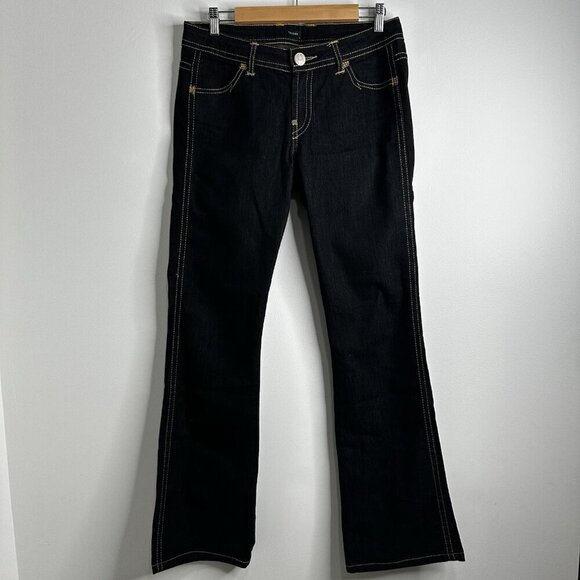 TUFI DUEK Jeans Denim Flare Leg Belted Pants Womens 42 Dark Wash Brazil Y2K 90s - Picture 1 of 13